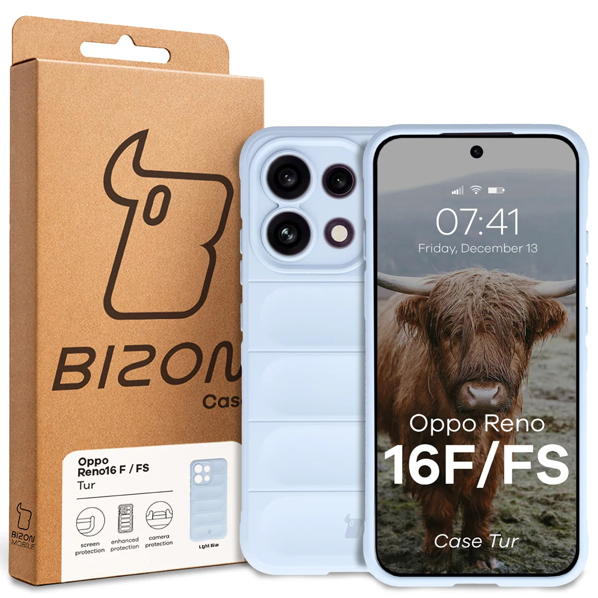 Robuste Handyhülle für Oppo Reno16 F / Reno16 FS 5G, Bizon Case Tur, Hellblau