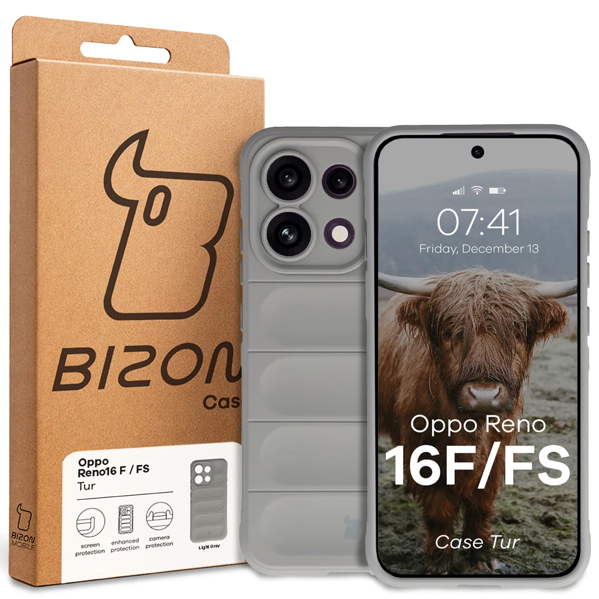 Robuste Handyhülle für Oppo Reno16 F / Reno16 FS 5G, Bizon Case Tur, Hellgrau
