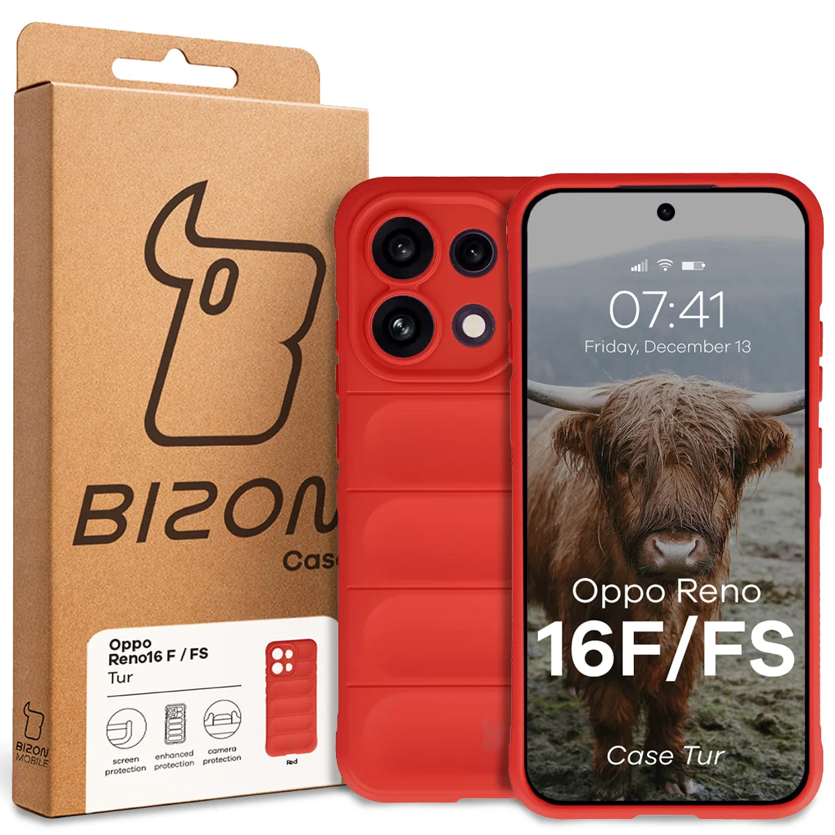 Robuste Handyhülle für Oppo Reno16 F / Reno16 FS 5G, Bizon Case Tur, Rot