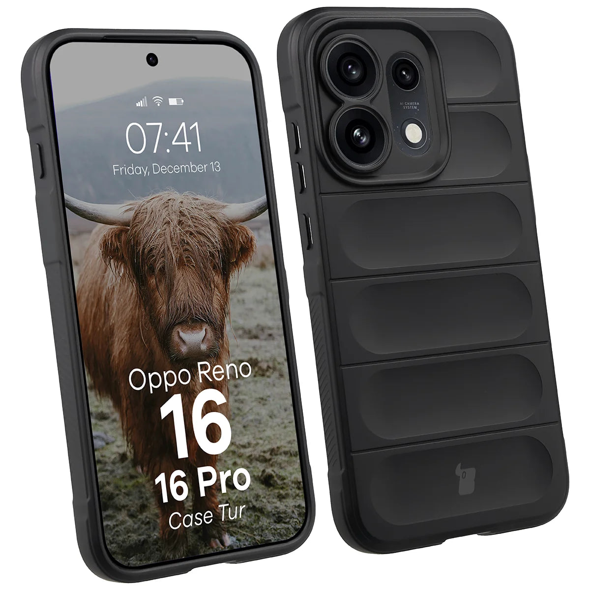 Robuste Handyhülle für Oppo Reno16 / Reno16 Pro 5G, Bizon Case Tur, Schwarz