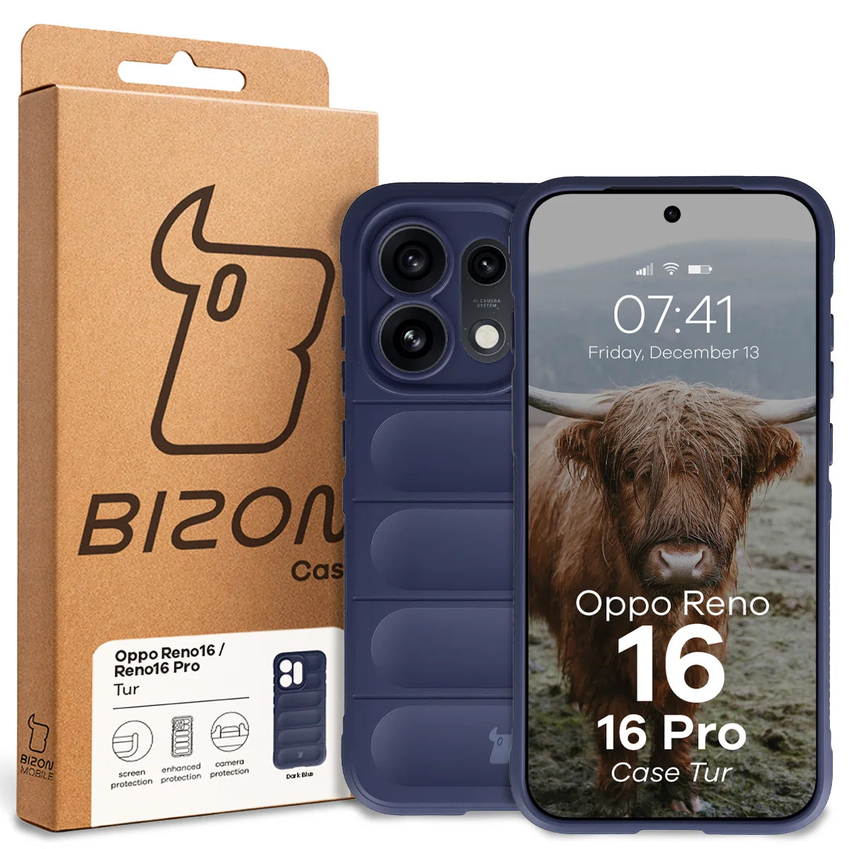 Robuste Handyhülle für Oppo Reno16 / Reno16 Pro 5G, Bizon Case Tur, Dunkelblau