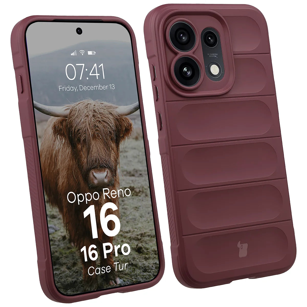 Robuste Handyhülle für Oppo Reno16 / Reno16 Pro 5G, Bizon Case Tur, Burgunderrot