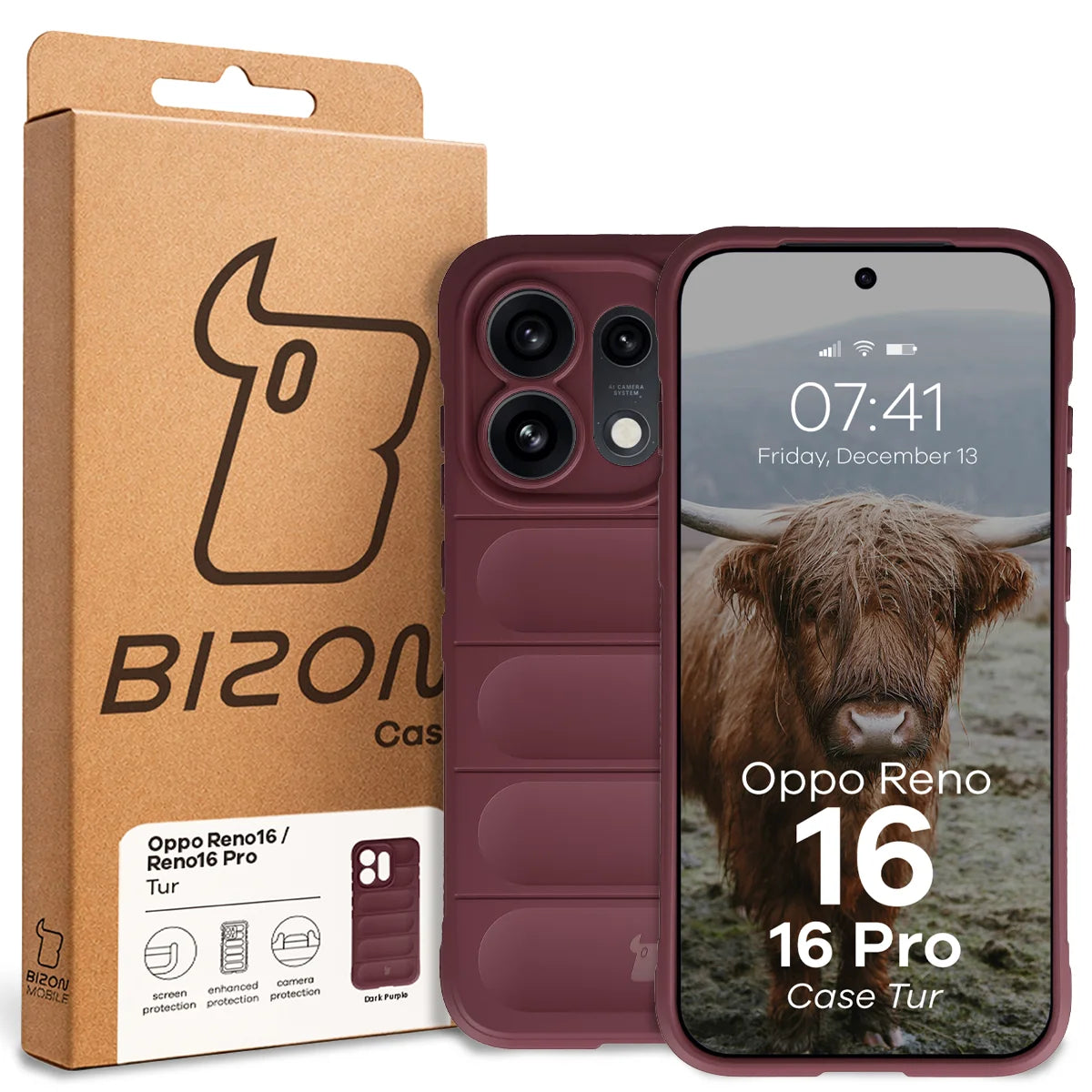 Robuste Handyhülle für Oppo Reno16 / Reno16 Pro 5G, Bizon Case Tur, Burgunderrot