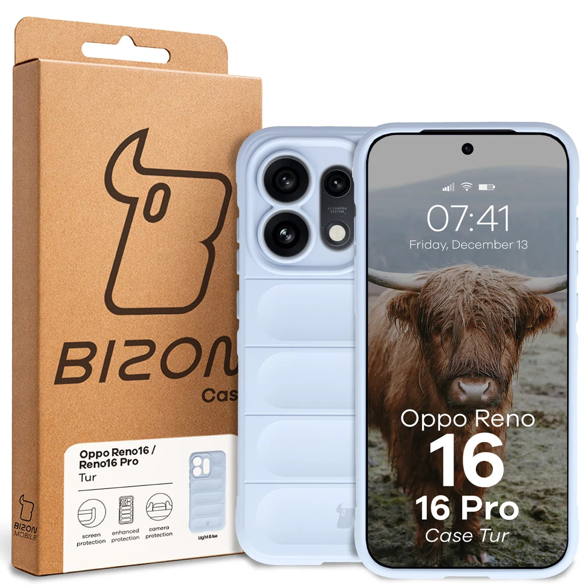 Robuste Handyhülle für Oppo Reno16 / Reno16 Pro 5G, Bizon Case Tur, Hellblau