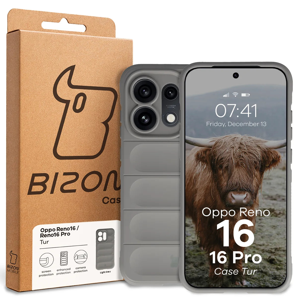 Robuste Handyhülle für Oppo Reno16 / Reno16 Pro 5G, Bizon Case Tur, Hellgrau