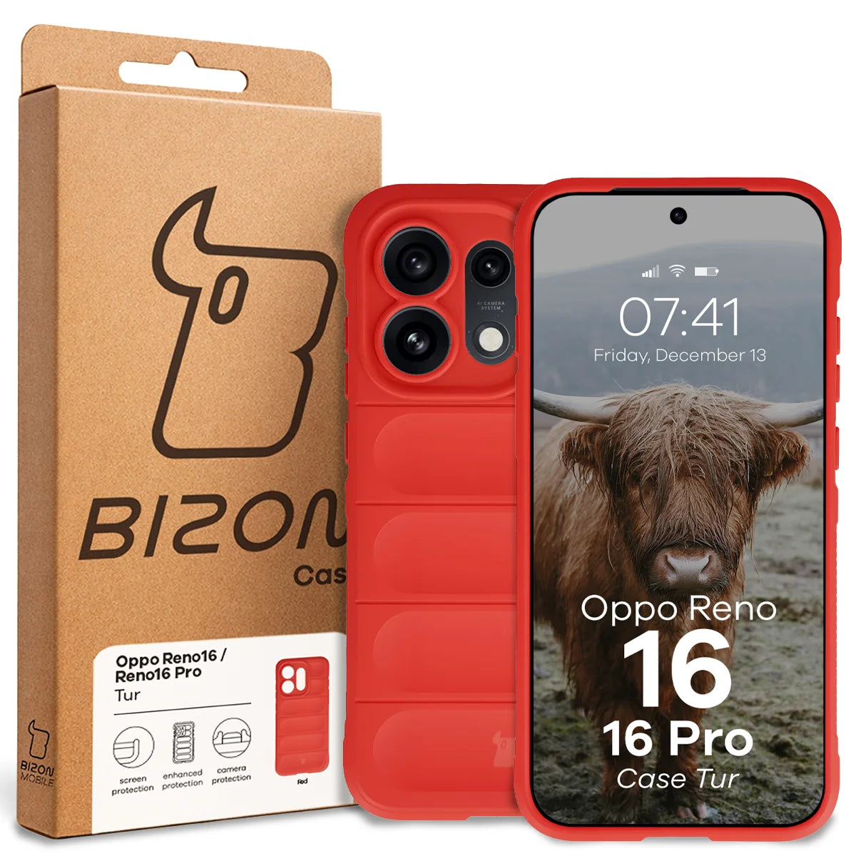 Robuste Handyhülle für Oppo Reno16 / Reno16 Pro 5G, Bizon Case Tur, Rot