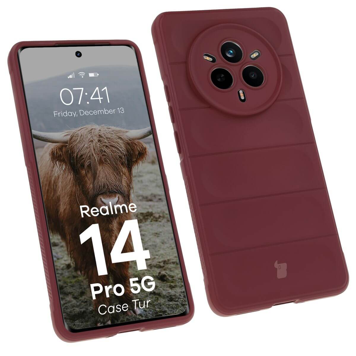 Robuste Handyhülle für Realme 14 Pro 5G, Bizon Case Tur, Burgunderrot