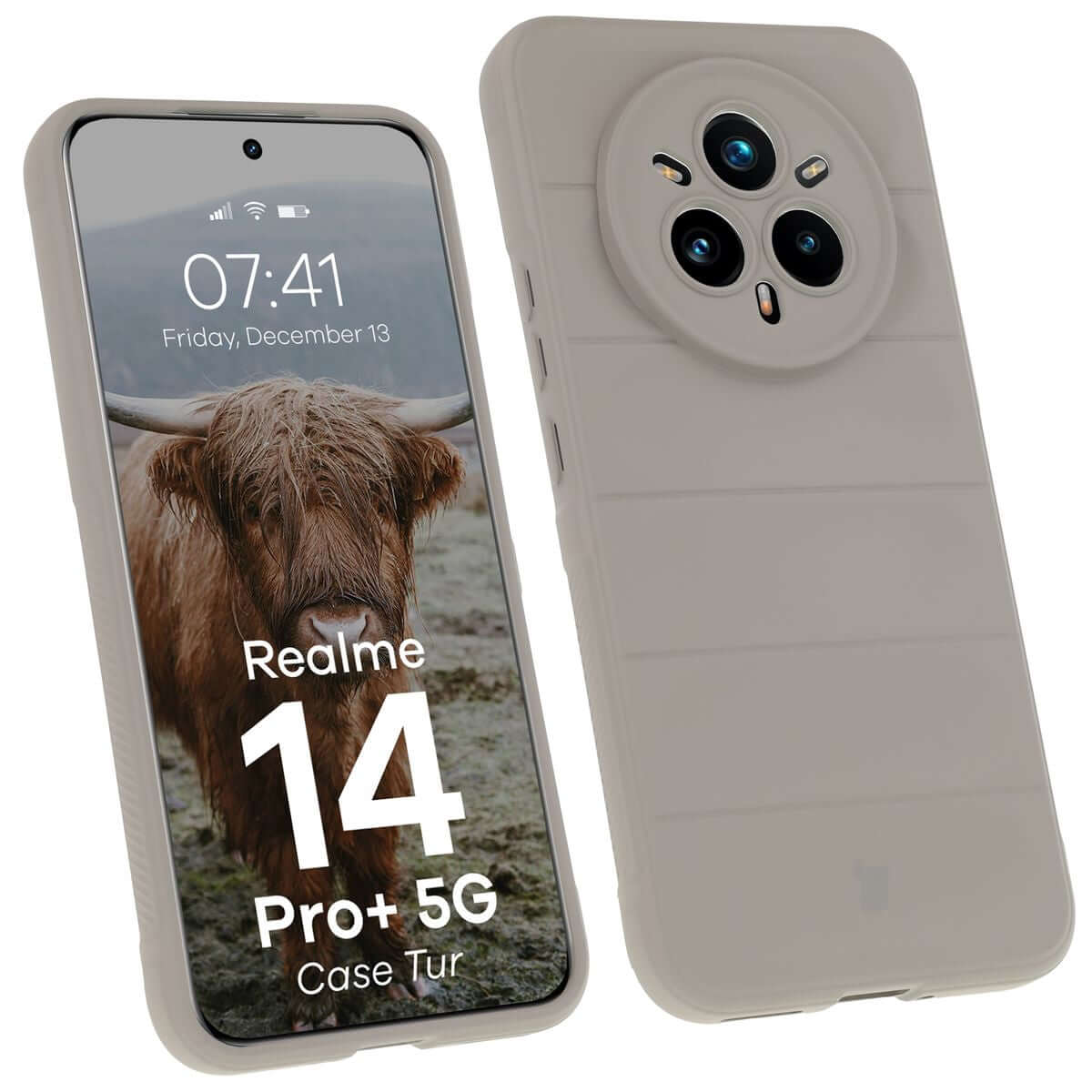 Robuste Handyhülle für Realme 14 Pro Plus 5G, Bizon Case Tur, Hellgrau