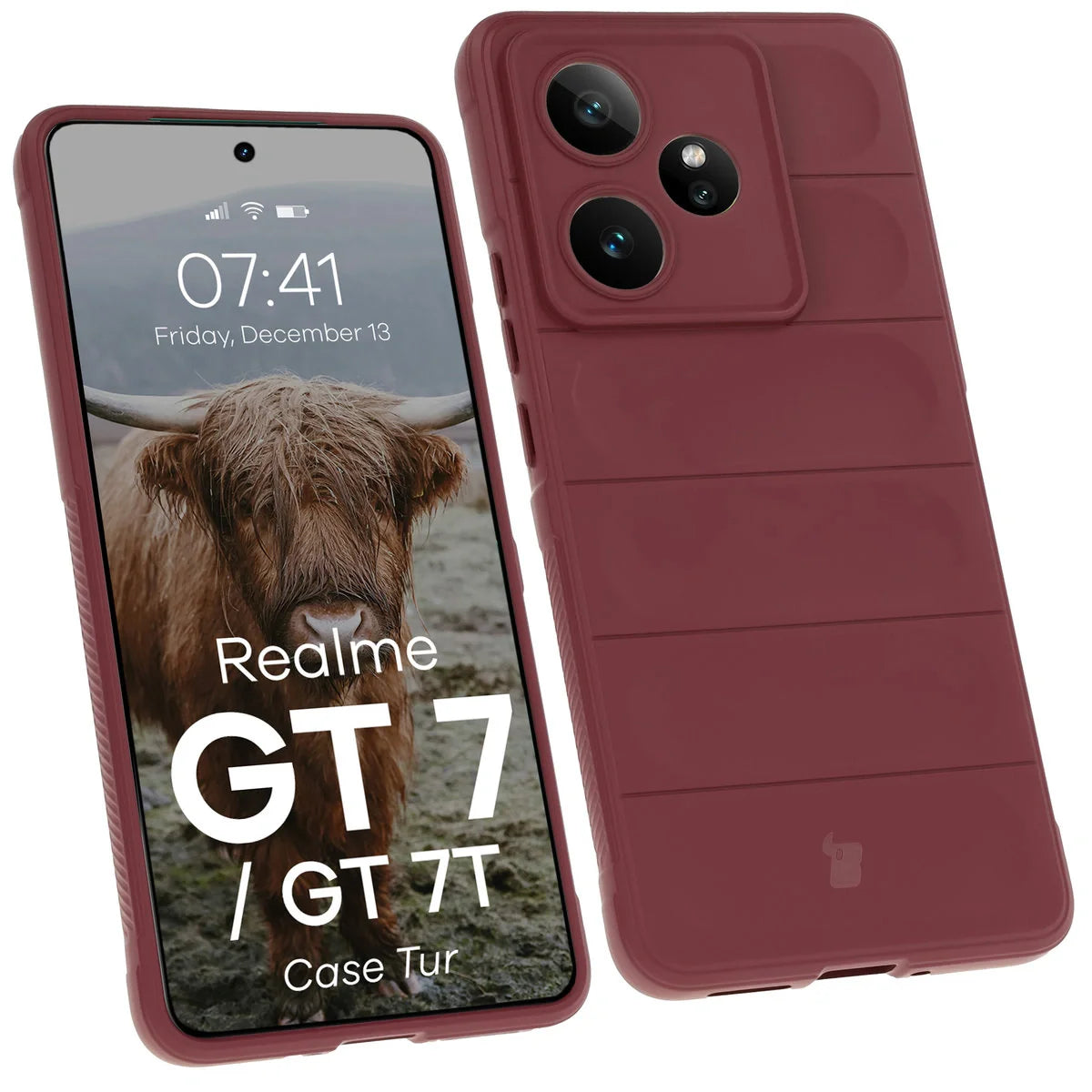 Robuste Handyhülle für Realme GT 7 / 7T, Bizon Case Tur, Burgunderrot