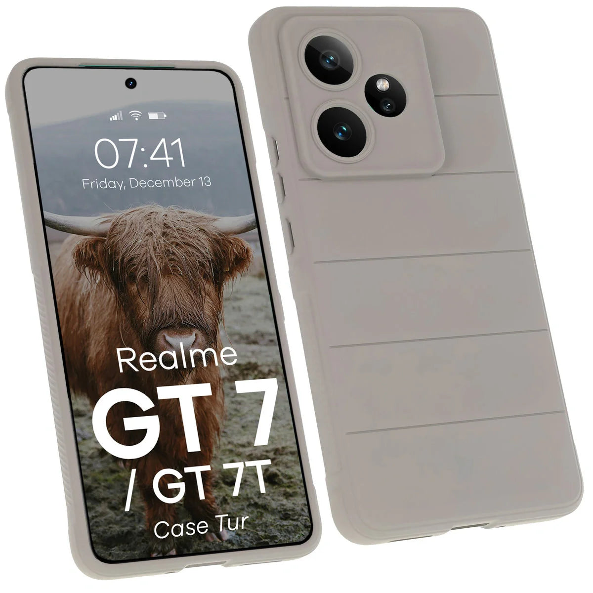 Robuste Handyhülle für Realme GT 7 / 7T, Bizon Case Tur, Hellgrau