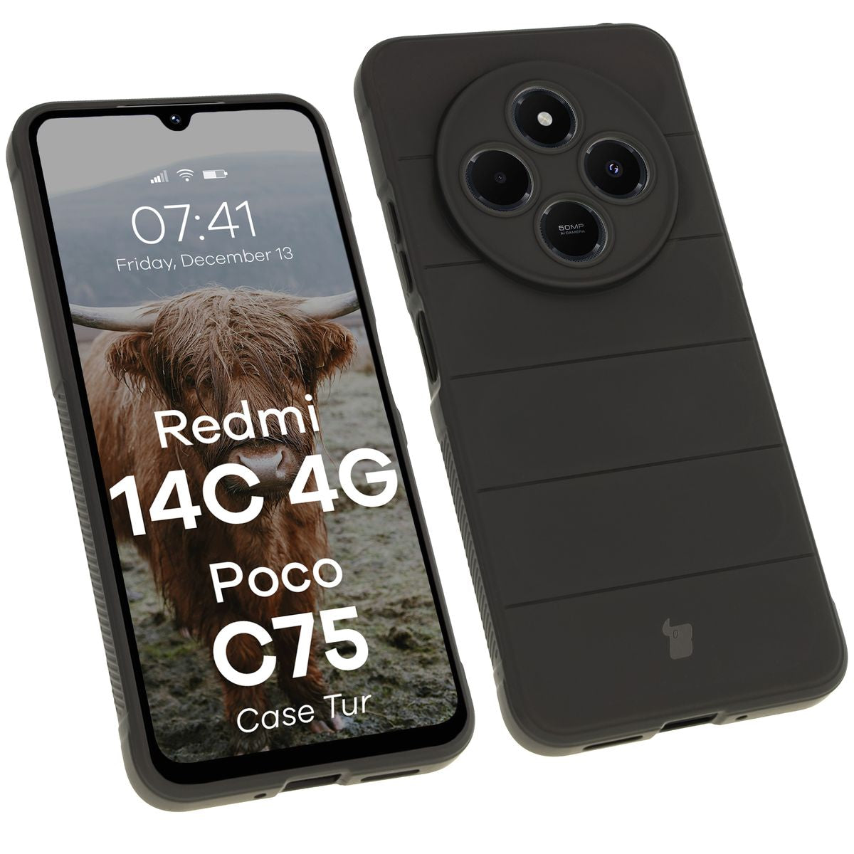 Robuste Handyhülle für Xiaomi Redmi 14C 4G / POCO C75, Bizon Case Tur, Schwarz
