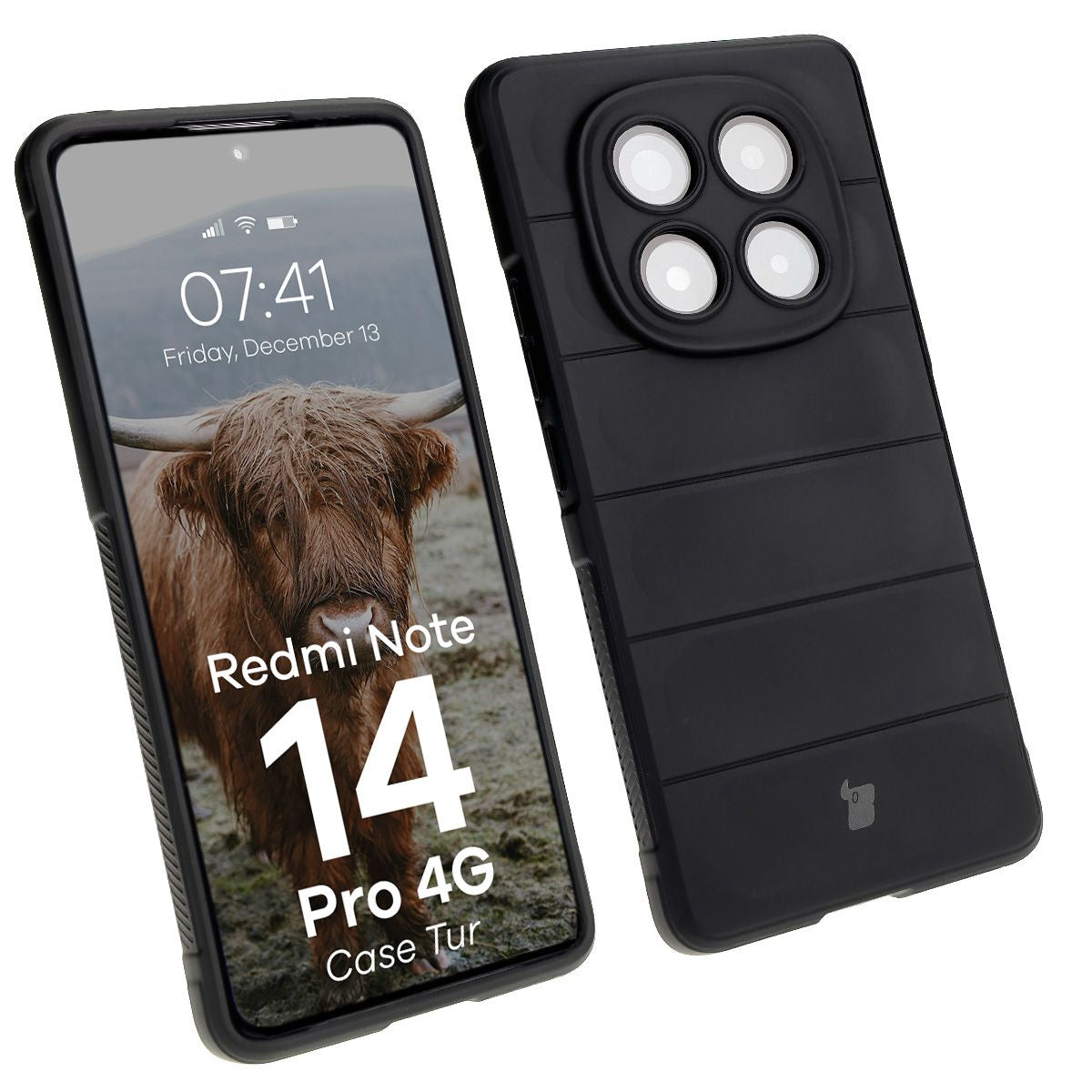 Robuste Handyhülle für Xiaomi Redmi Note 14 Pro 4G, Bizon Case Tur, Schwarz