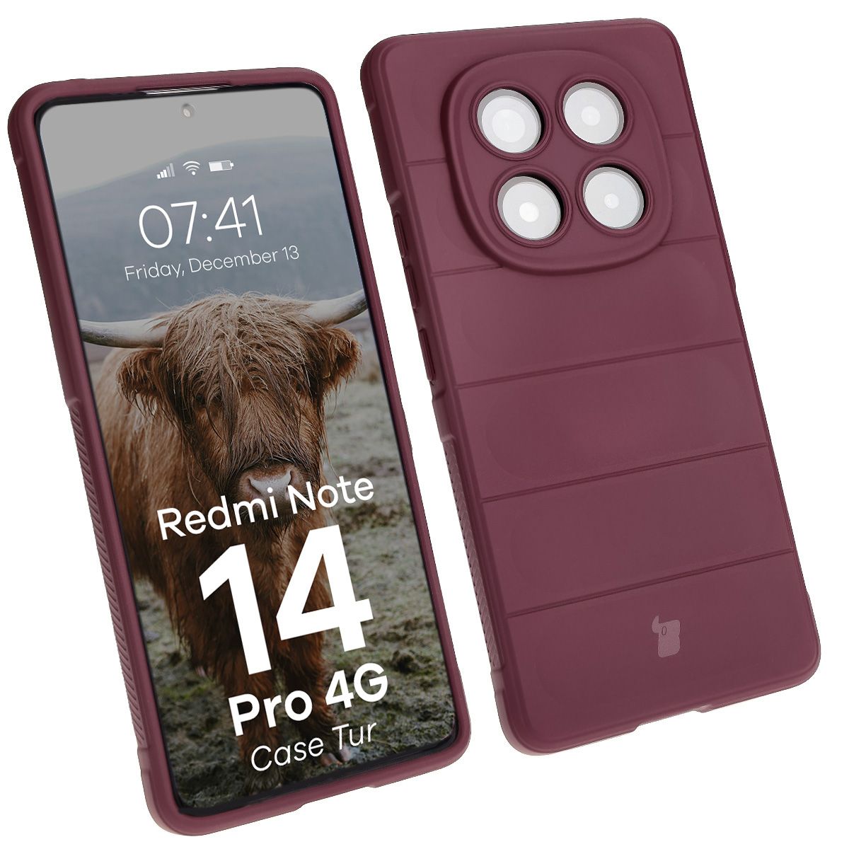 Robuste Handyhülle für Xiaomi Redmi Note 14 Pro 4G, Bizon Case Tur, Burgunderrot