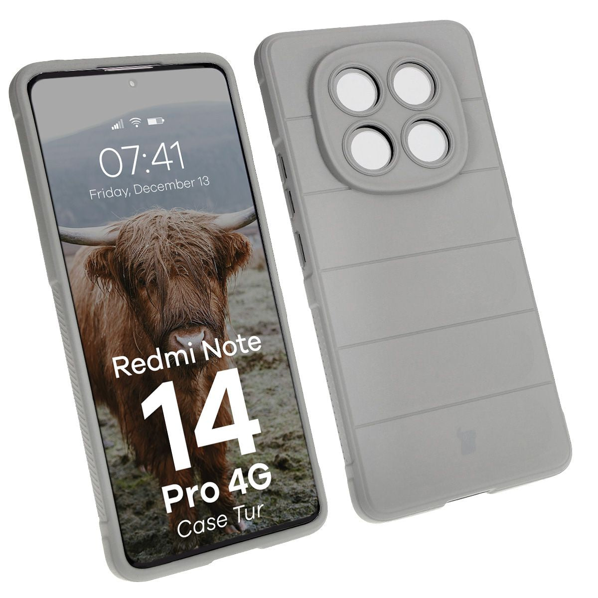Robuste Handyhülle für Xiaomi Redmi Note 14 Pro 4G, Bizon Case Tur, Hellgrau