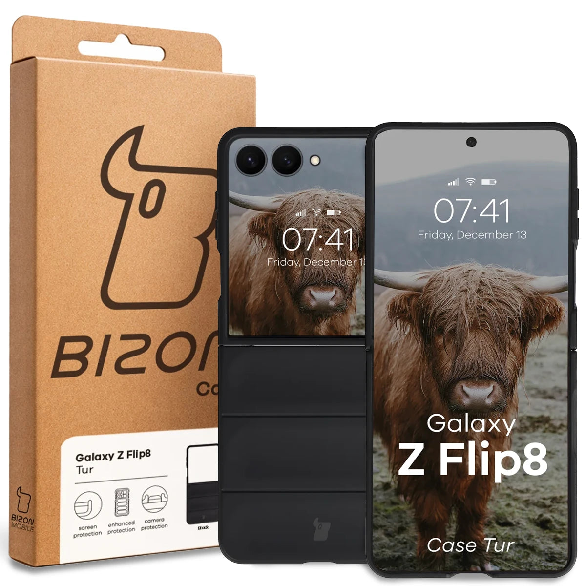 Robuste Handyhülle für Galaxy Z Flip8, Bizon Case Tur, Schwarz