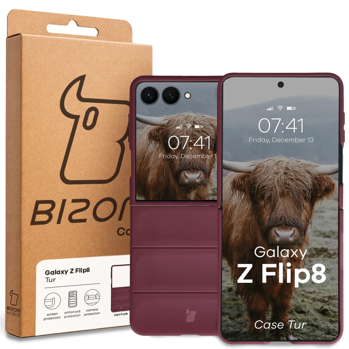 Robuste Handyhülle für Galaxy Z Flip8, Bizon Case Tur, Burgunderrot