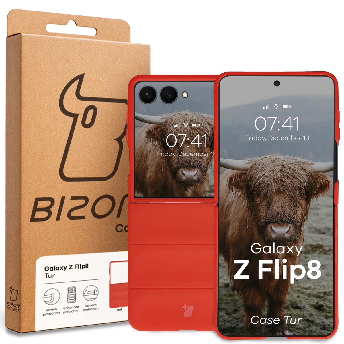 Robuste Handyhülle für Galaxy Z Flip8, Bizon Case Tur, Rot