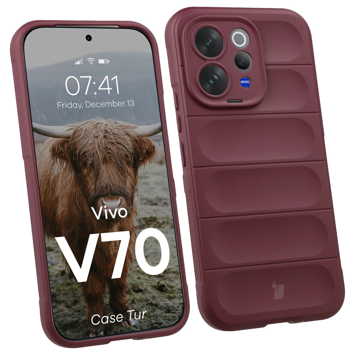 Robuste Handyhülle für Vivo V70 5G, Bizon Case Tur, Burgunderrot