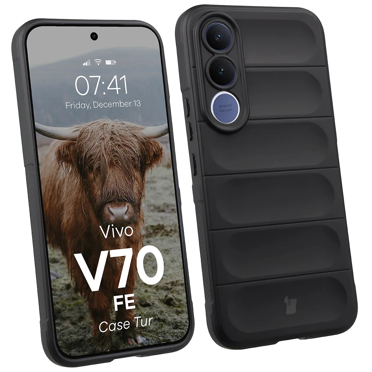 Robuste Handyhülle für Vivo V70 FE 5G, Bizon Case Tur, Schwarz