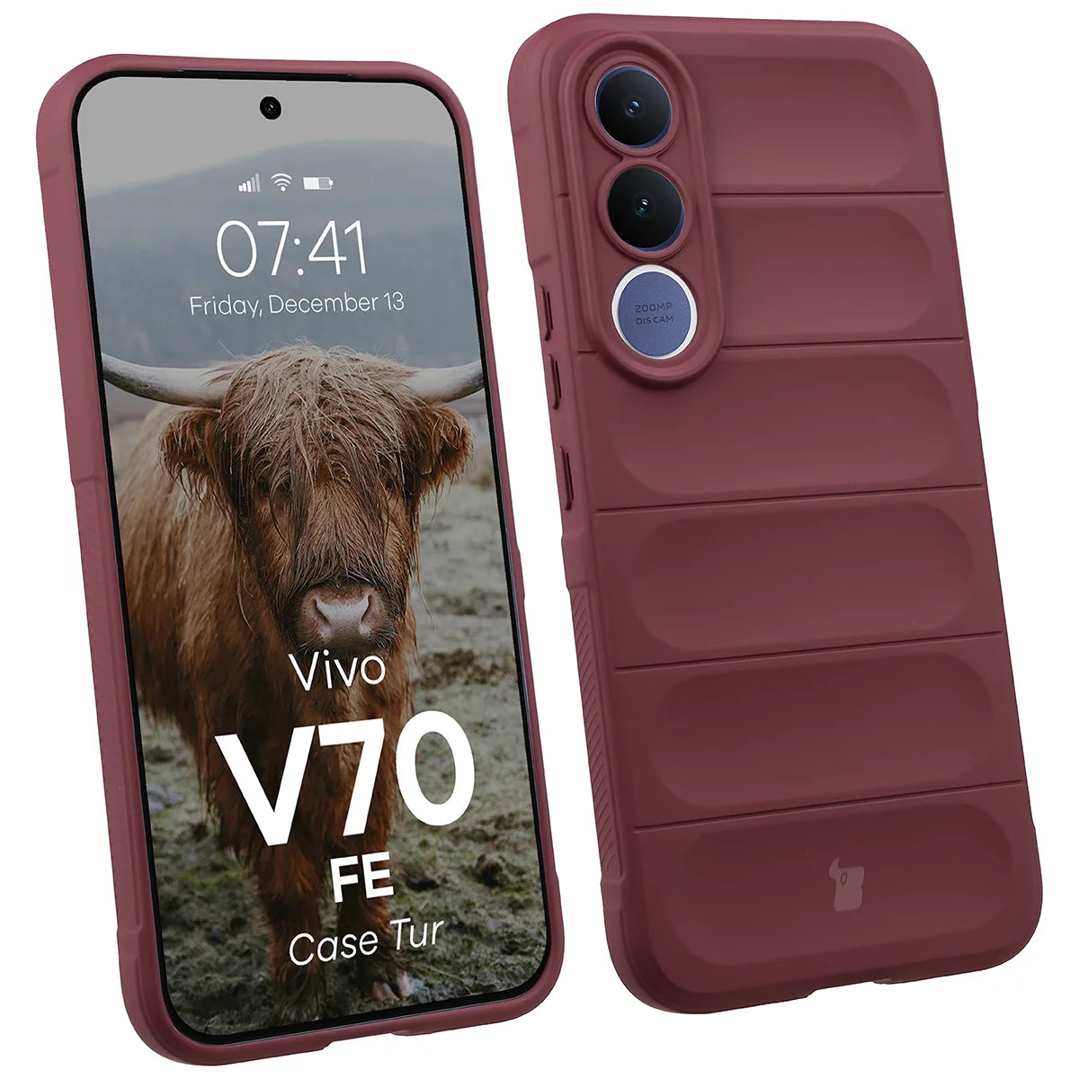 Robuste Handyhülle für Vivo V70 FE 5G, Bizon Case Tur, Burgunderrot