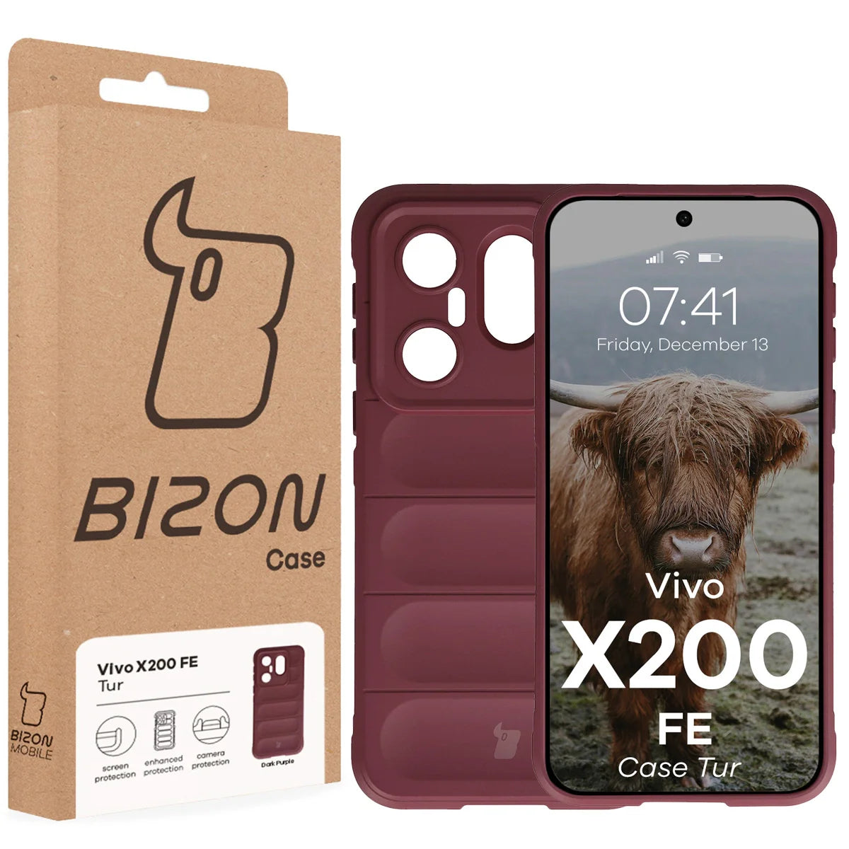 Robuste Handyhülle für Vivo X200 FE, Bizon Case Tur, Burgunderrot