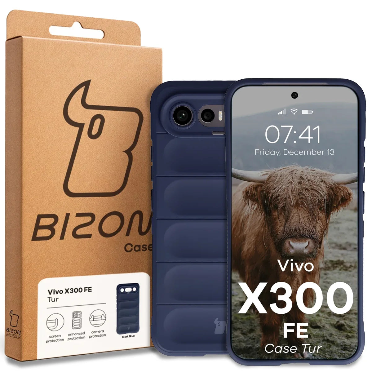 Robuste Handyhülle für Vivo X300 FE, Bizon Case Tur, Dunkelblau