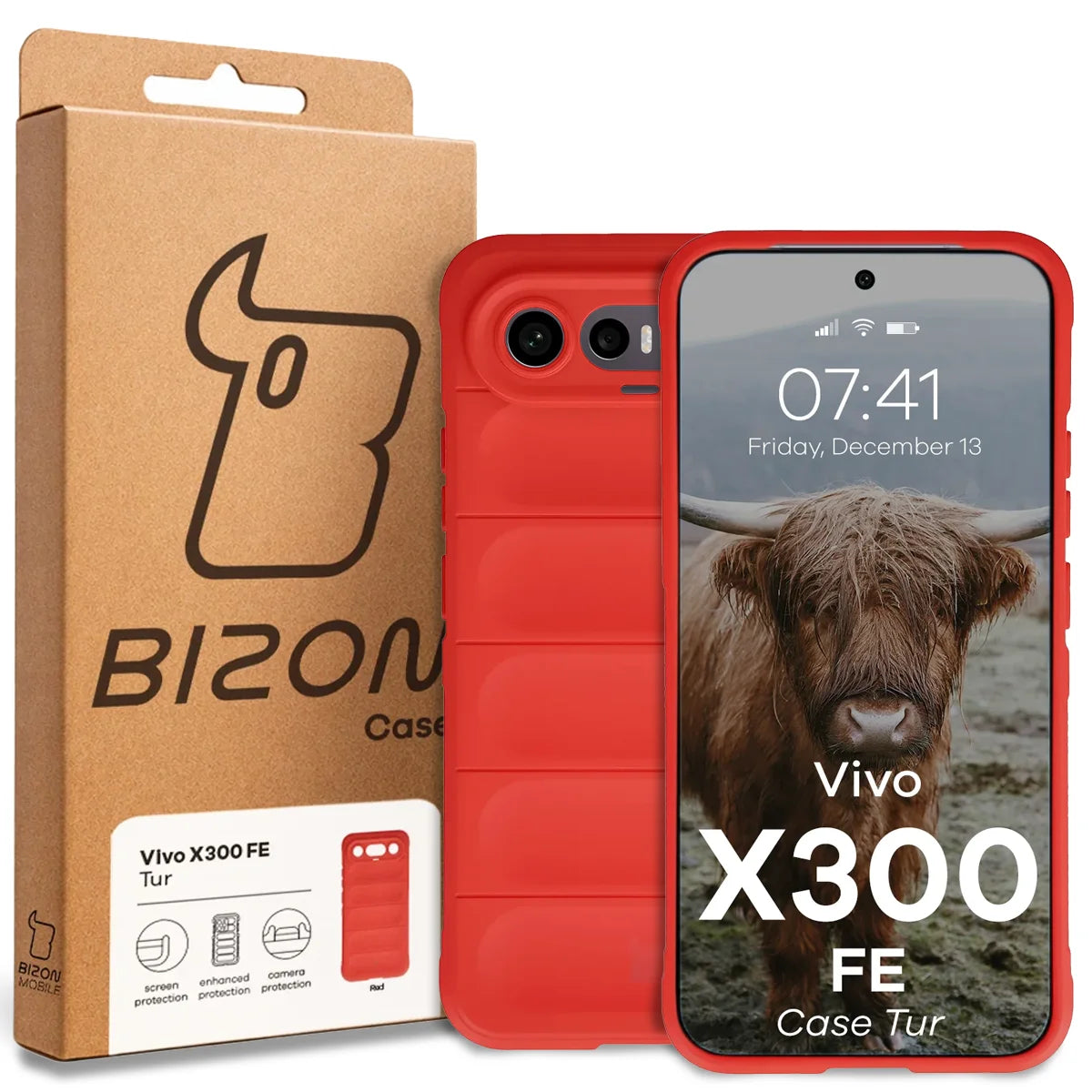 Robuste Handyhülle für Vivo X300 FE, Bizon Case Tur, Rot