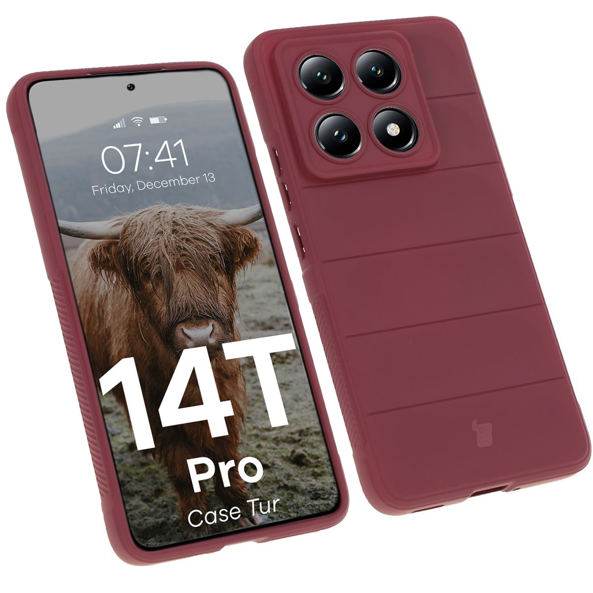 Robuste Handyhülle für Xiaomi 14T Pro, Bizon Case Tur, Burgunderrot