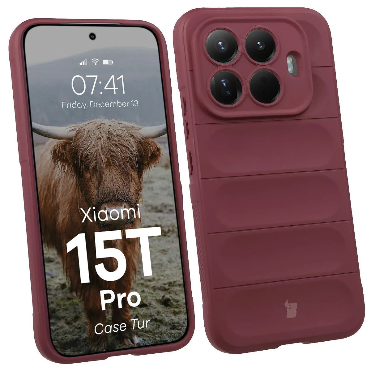 Robuste Handyhülle für Xiaomi 15T Pro, Bizon Case Tur, Burgunderrot