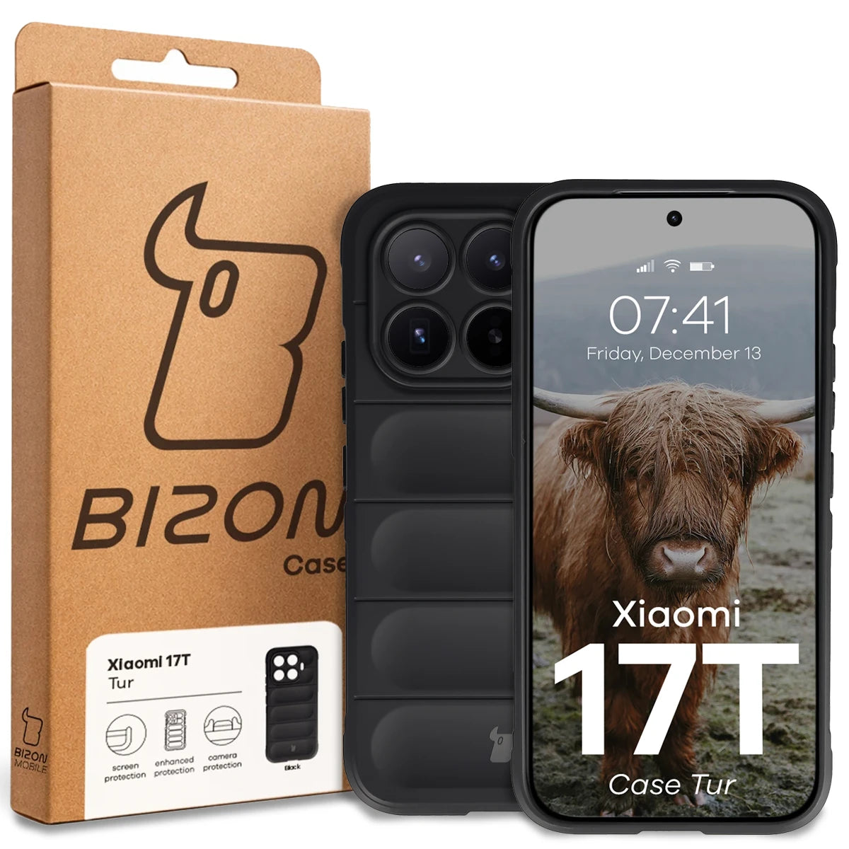 Robuste Handyhülle für Xiaomi 17T, Bizon Case Tur, Schwarz