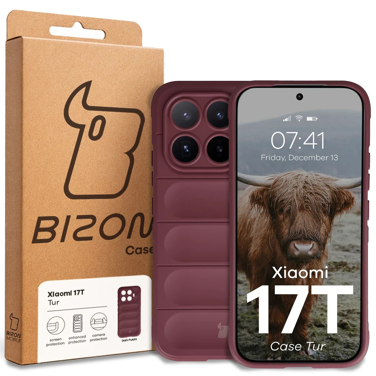 Robuste Handyhülle für Xiaomi 17T, Bizon Case Tur, Burgunderrot