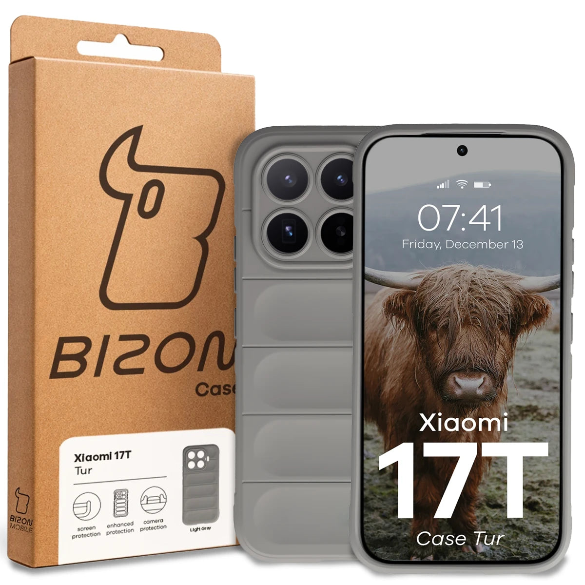 Robuste Handyhülle für Xiaomi 17T, Bizon Case Tur, Hellgrau
