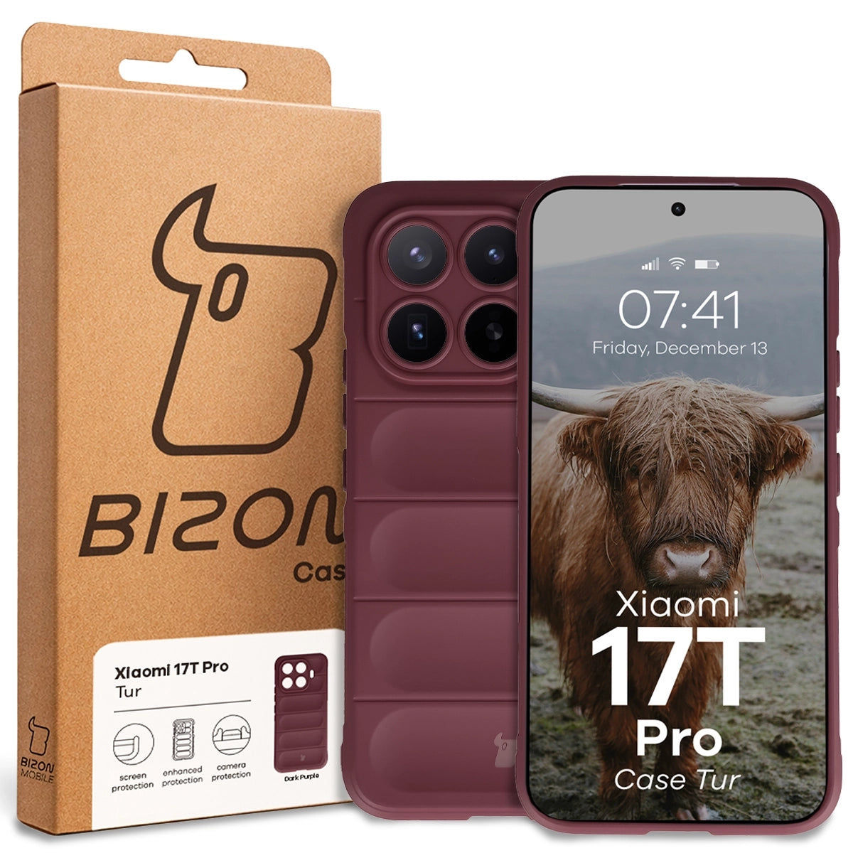 Pancerne etui Bizon Case Tur do Xiaomi 17T Pro, burgundowe