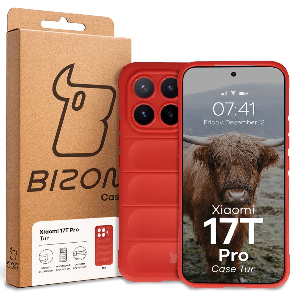 Pancerne etui Bizon Case Tur do Xiaomi 17T Pro, czerwone