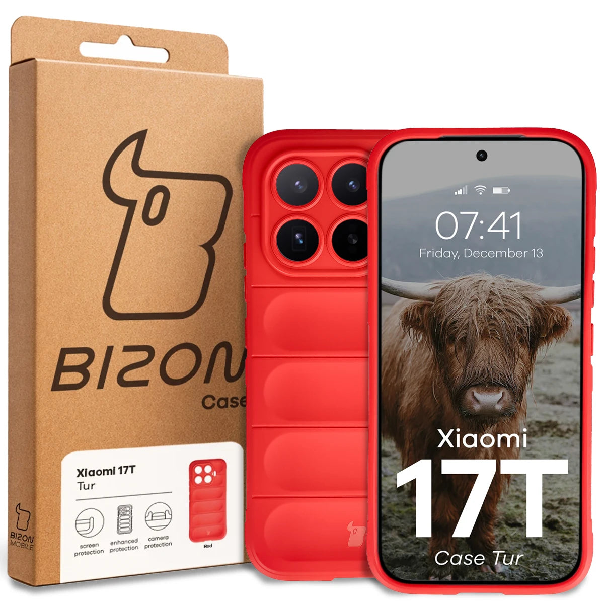Robuste Handyhülle für Xiaomi 17T, Bizon Case Tur, Rot