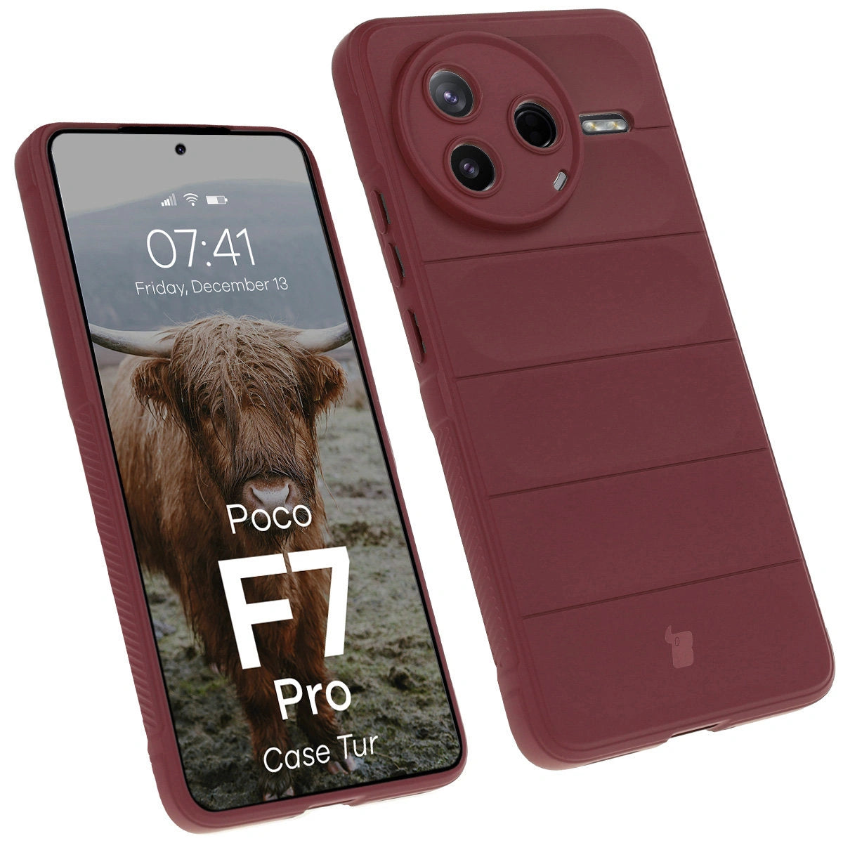 Robuste Handyhülle für Xiaomi Poco F7 Pro, Bizon Case Tur, Burgunderrot