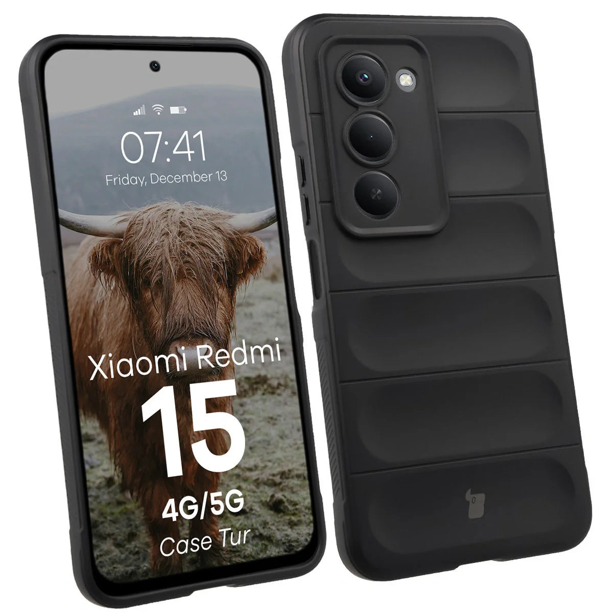 Robuste Handyhülle für Xiaomi Redmi 15 4G / 5G, Bizon Case Tur, Schwarz
