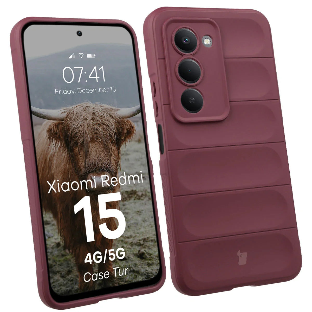 Robuste Handyhülle für Xiaomi Redmi 15 4G / 5G, Bizon Case Tur, Burgunderrot