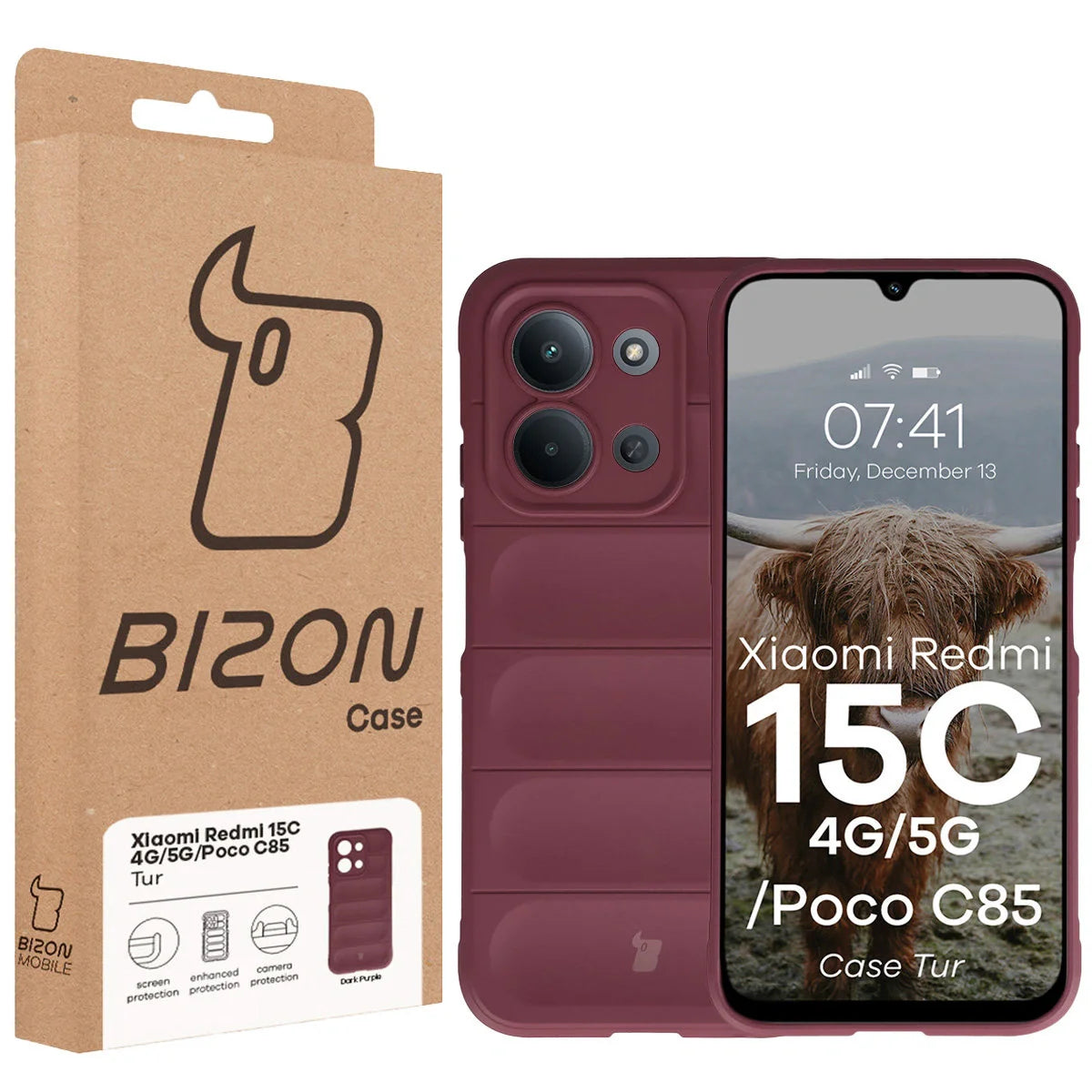 Robuste Handyhülle für Xiaomi Redmi 15C 4G / 5G / POCO C85 4G, Bizon Case Tur, Burgunderrot