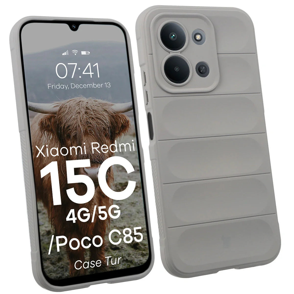 Robuste Handyhülle für Xiaomi Redmi 15C 4G / 5G / POCO C85 4G, Bizon Case Tur, Hellgrau