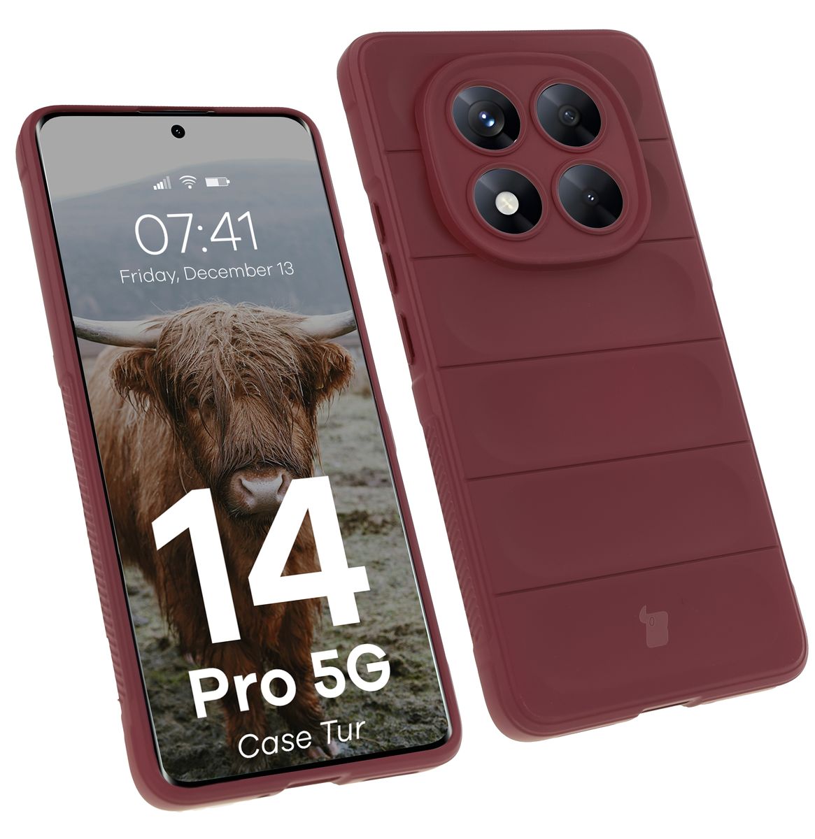 Robuste Handyhülle für Xiaomi Redmi Note 14 Pro 5G / Poco X7, Bizon Case Tur, Burgunderrot