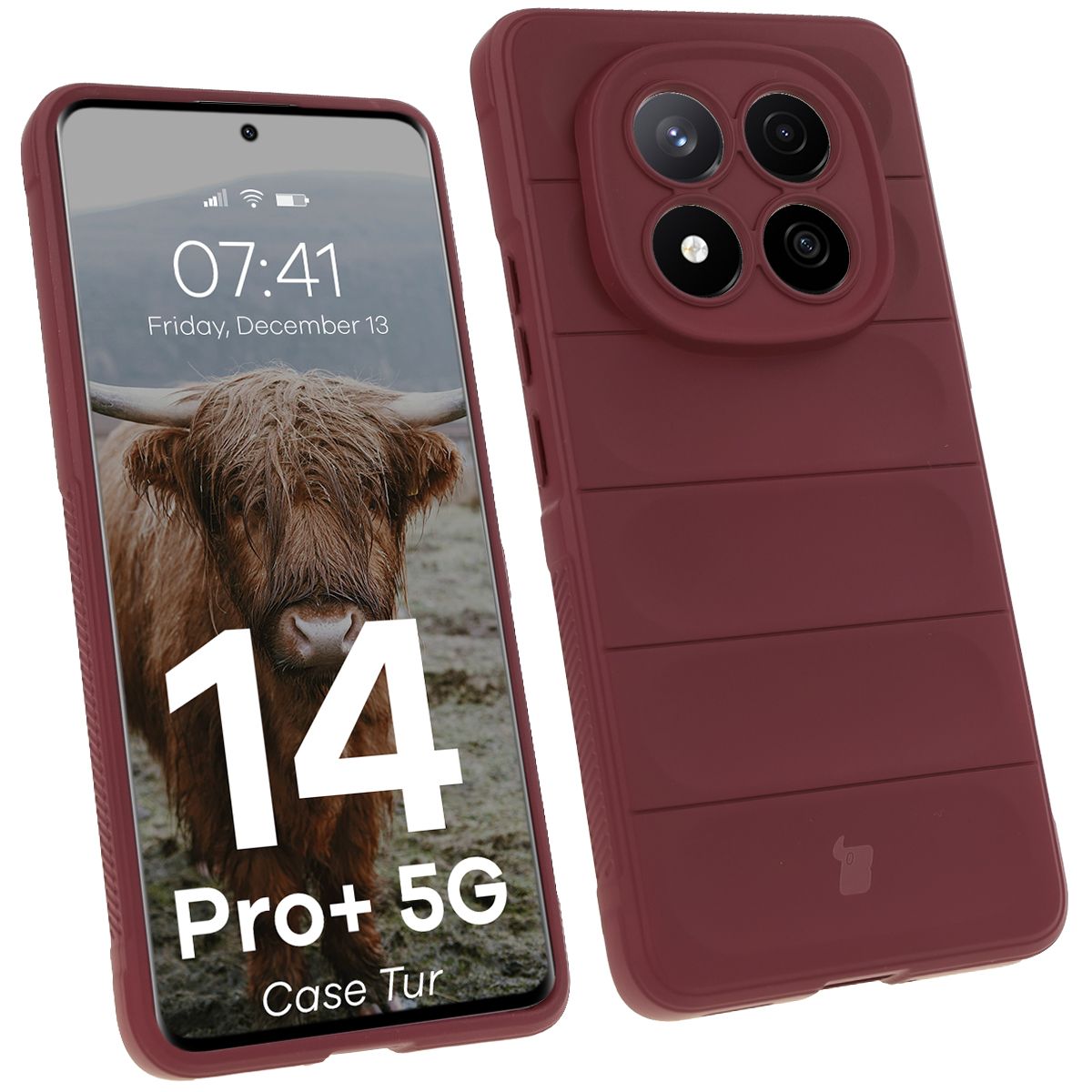Robuste Handyhülle für Xiaomi Redmi Note 14 Pro Plus 5G, Bizon Case Tur, Burgunderrot