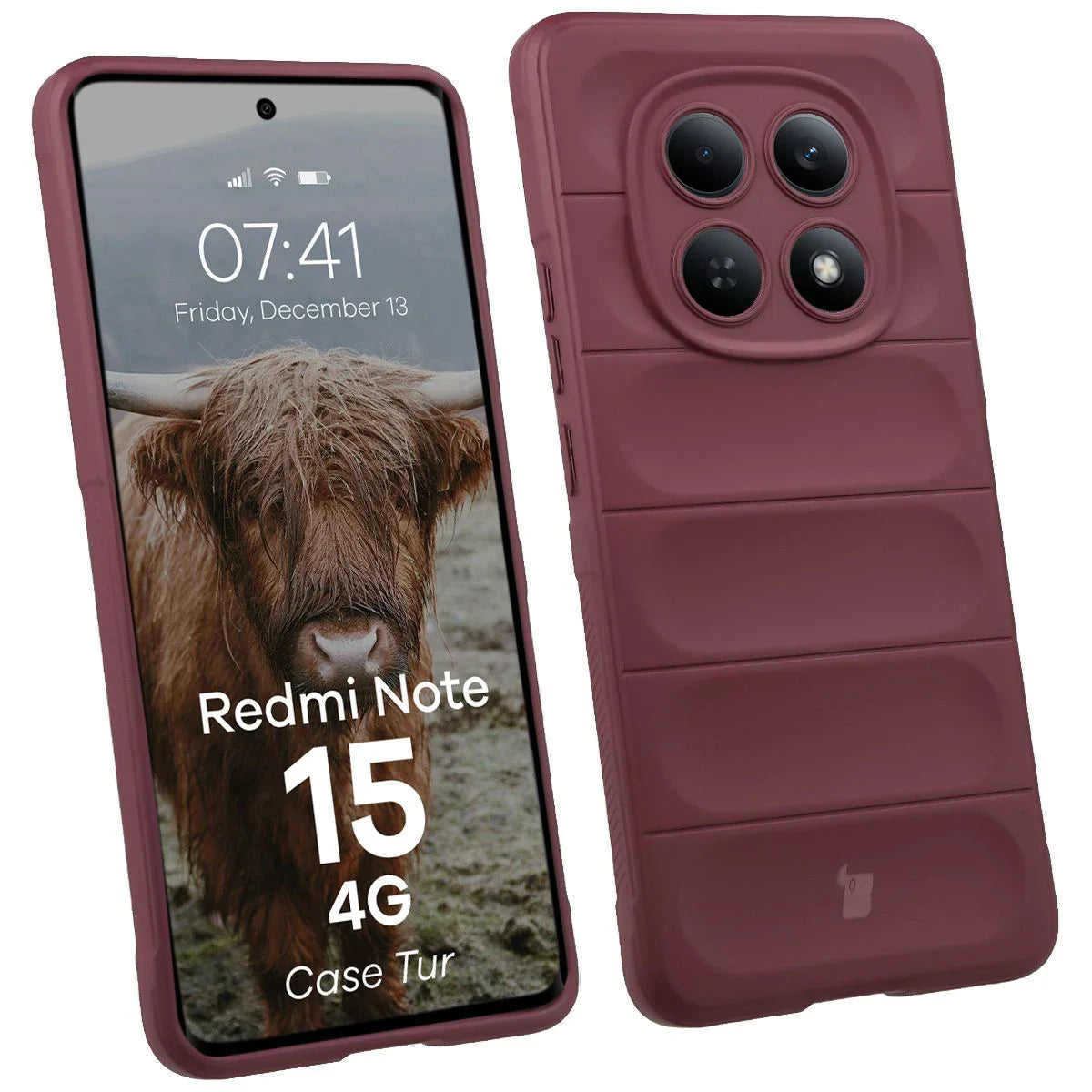 Robuste Handyhülle für Xiaomi Redmi Note 15 4G, Bizon Case Tur, Burgunderrot