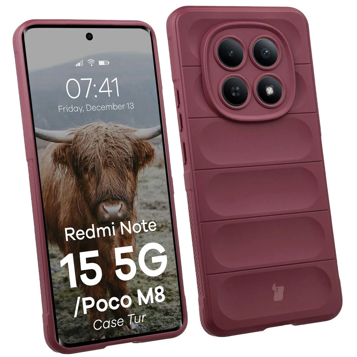 Robuste Handyhülle für Xiaomi Redmi Note 15 5G / POCO M8 5G, Bizon Case Tur, Burgunderrot