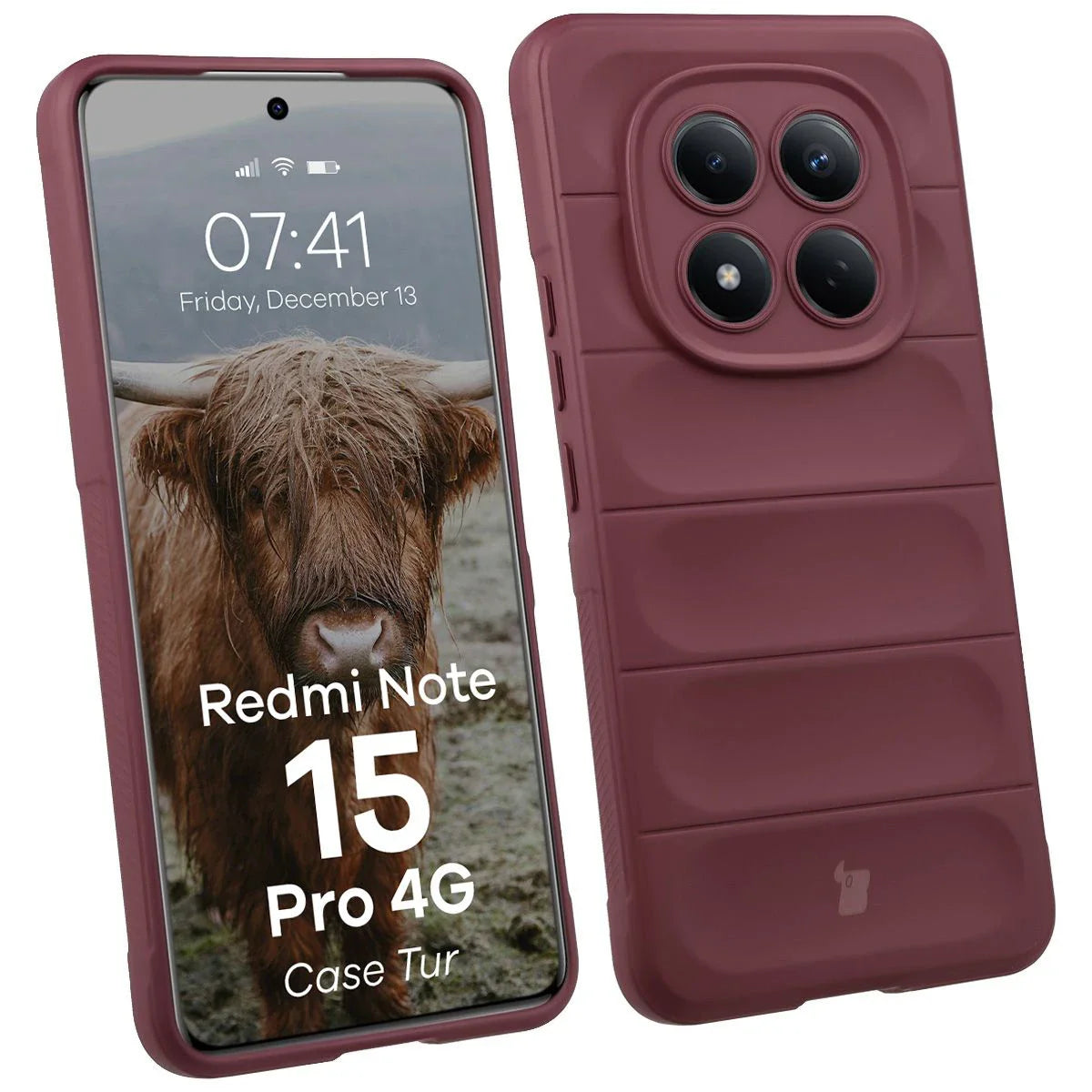 Robuste Handyhülle für Xiaomi Redmi Note 15 Pro 4G, Bizon Case Tur, Burgunderrot