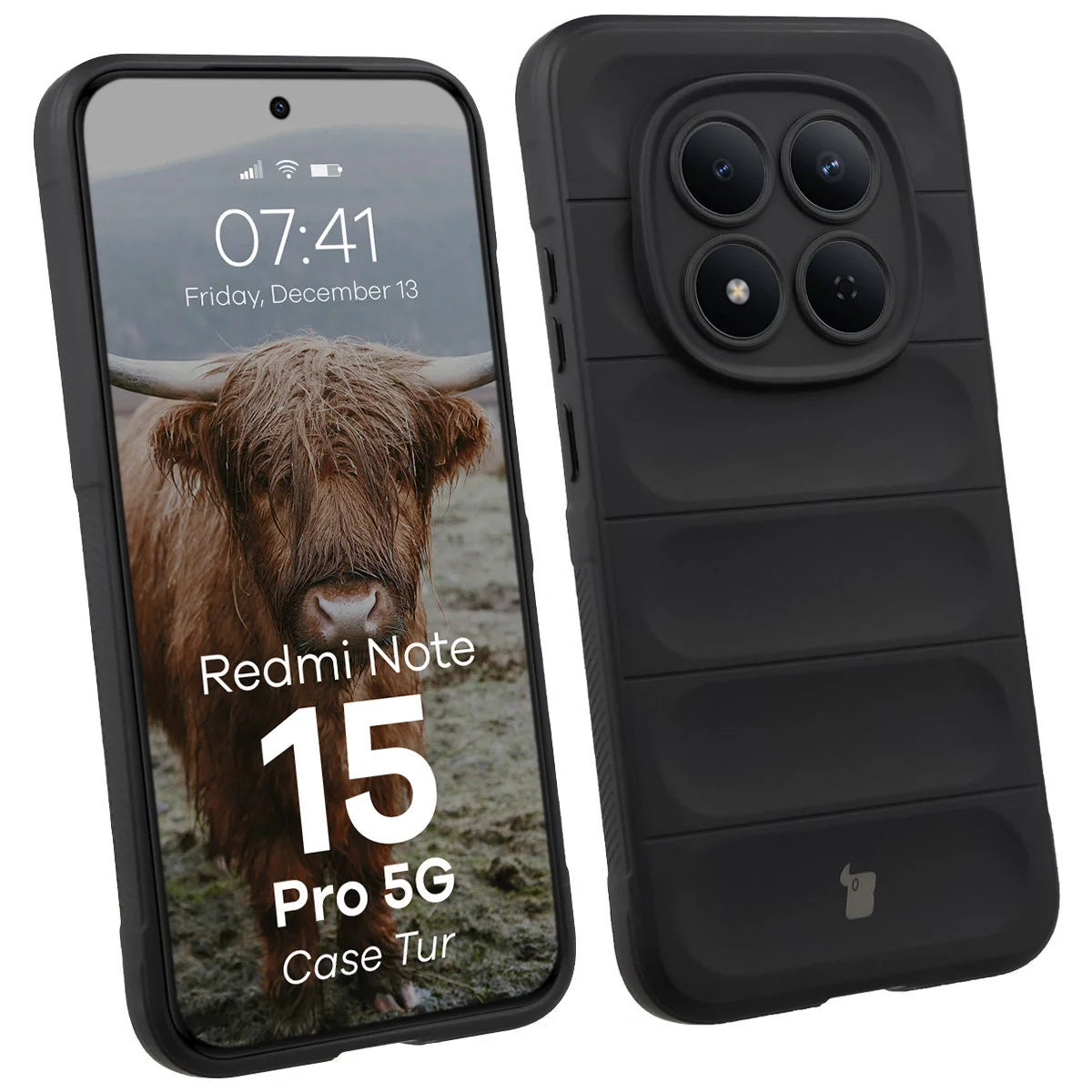 Robuste Handyhülle für Xiaomi Redmi Note 15 Pro 5G, Bizon Case Tur, Schwarz
