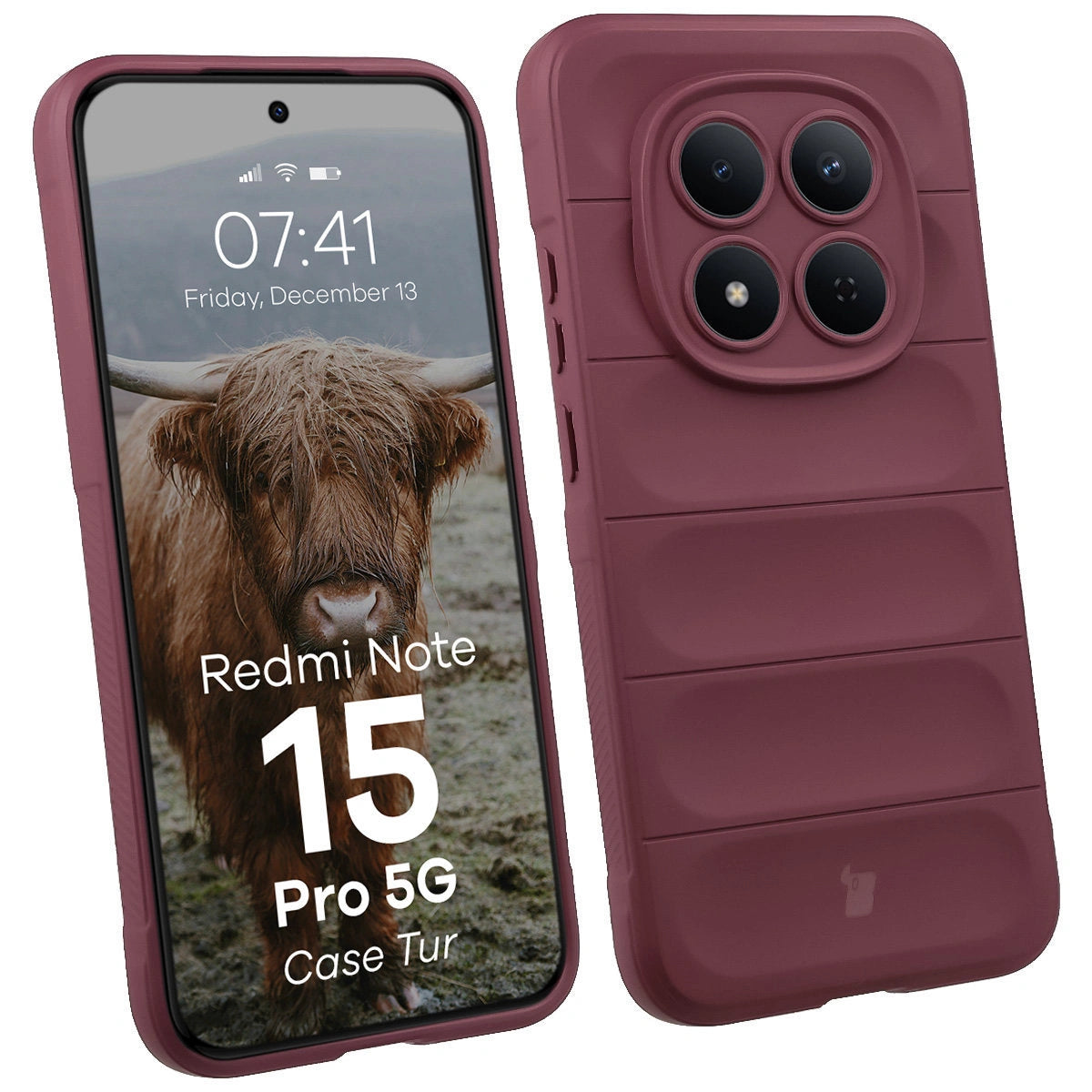 Robuste Handyhülle für Xiaomi Redmi Note 15 Pro 5G, Bizon Case Tur, Burgunderrot