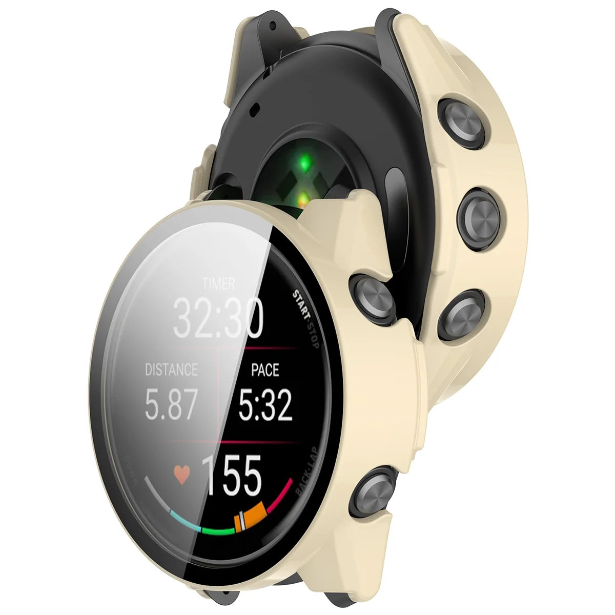 Schutzhülle mit Glas für Garmin Forerunner 70 / 170 / 170 Music, Bizon Case Watch Adamo, Beige