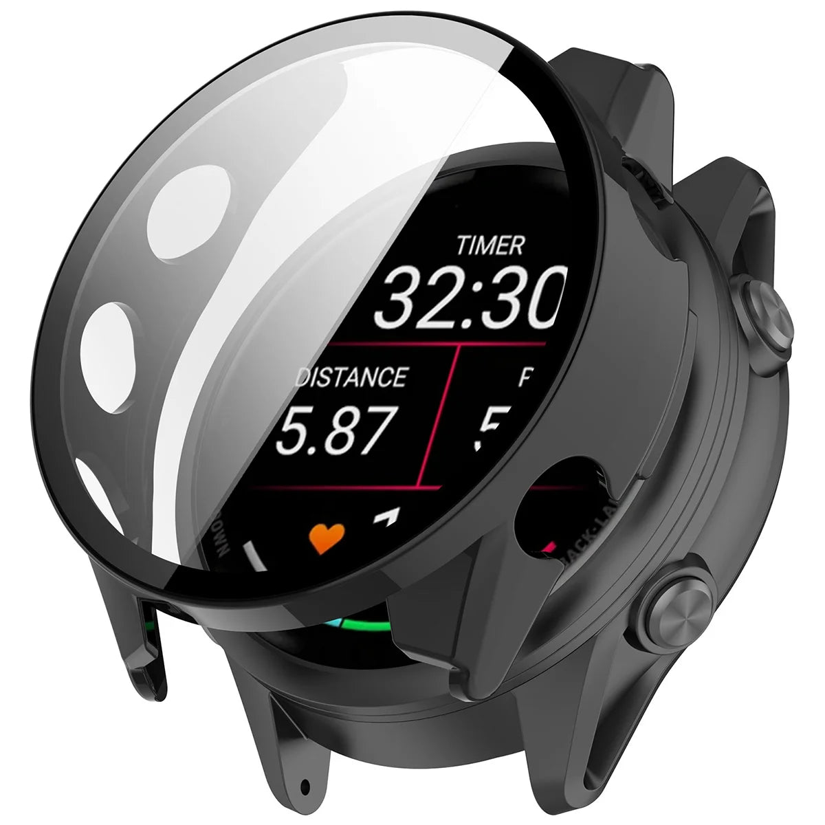Schutzhülle mit Glas für Garmin Forerunner 70 / 170 / 170 Music, Bizon Case Watch Adamo, Schwarz