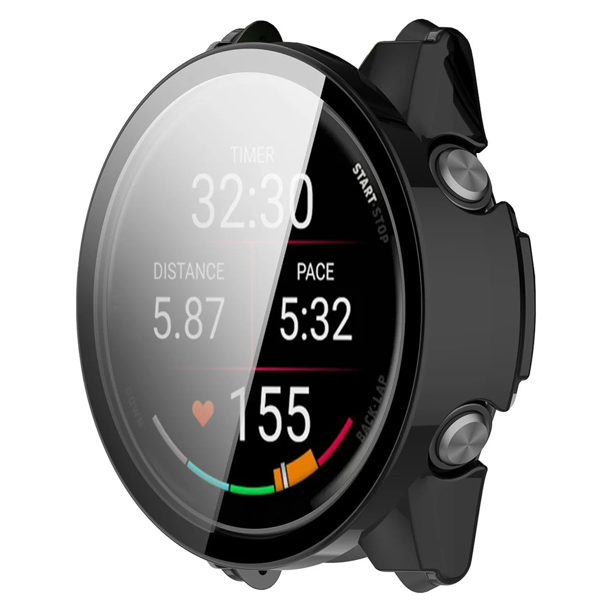 Schutzhülle mit Glas für Garmin Forerunner 70 / 170 / 170 Music, Bizon Case Watch Adamo, Schwarz